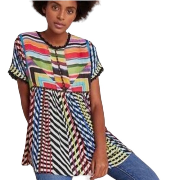 Anthropologie Conditions Apply Kynsa Embroidered Babydoll Tunic Top - S - Picture 2 of 16